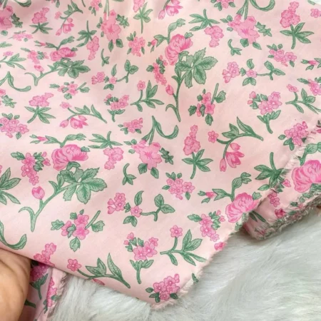 Alternative view of Vải thô cotton baby thêu hoa đỏ xanh