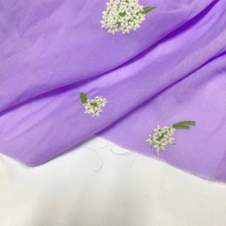 Alternative view of Vải thô cotton thêu hoa tím